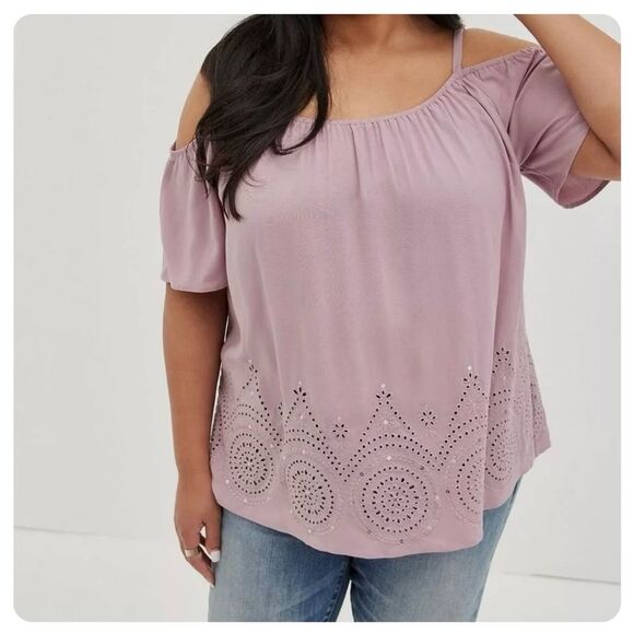 NWT Torrid Challis Elderberry Short Sleeve Cold Shoulder Top Size 1X (14-16) - Picture 1 of 13